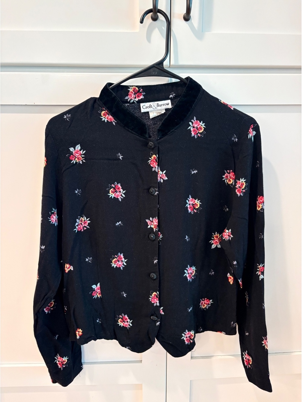 Vintage Croft & Barrow Rayon Shirt with Velvet Collar, Size Medium